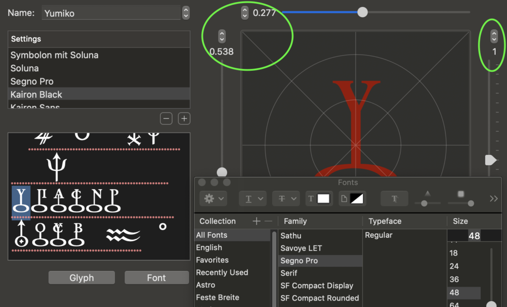 Listing Kairon4's own symbols using the Font-Style-Generator